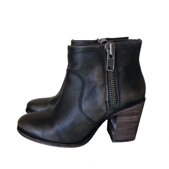 Hinge barris distressed leather ankle boots double zip heeled booties - Picture 1 of 14